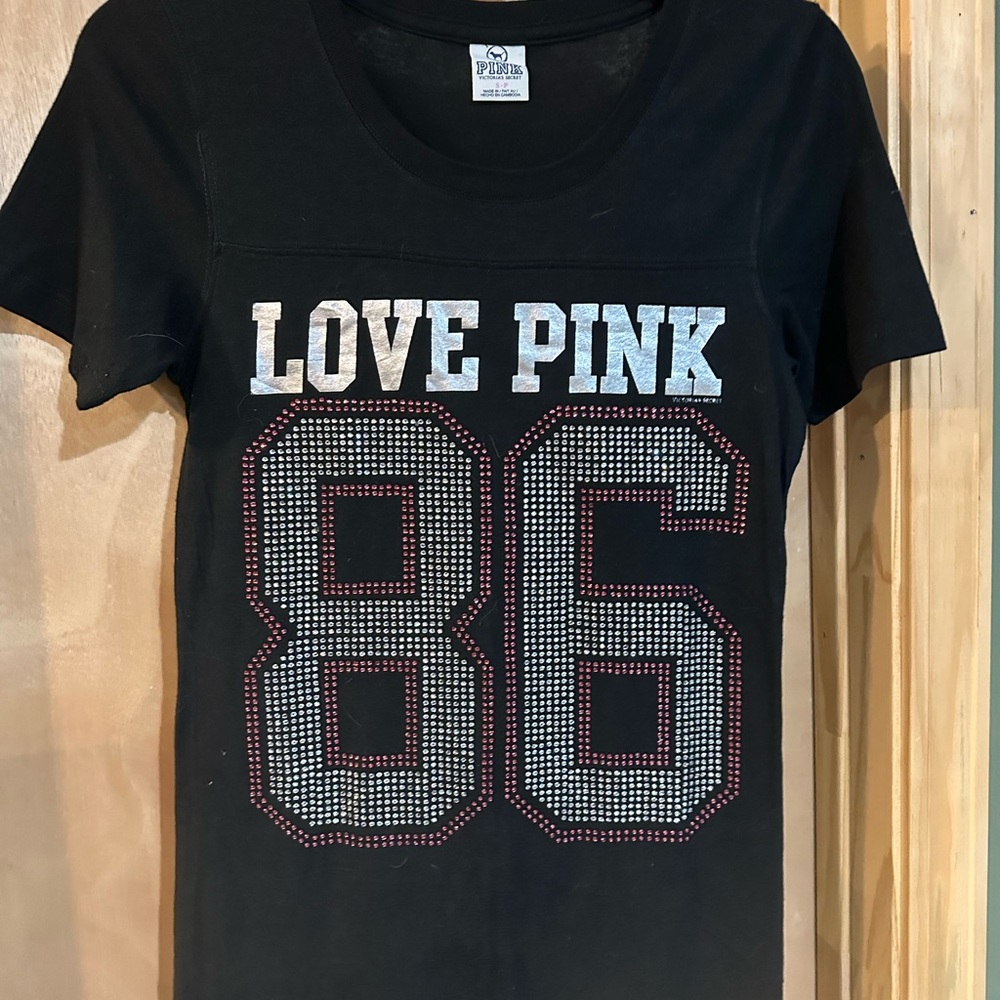 Victoria's Secret Rhinestone Pink  and Black Tee in Excellent condition